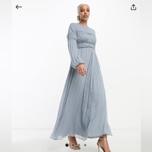ASOS DESIGN textured chiffon pleat maxi dress with frill seam detail pale blue
